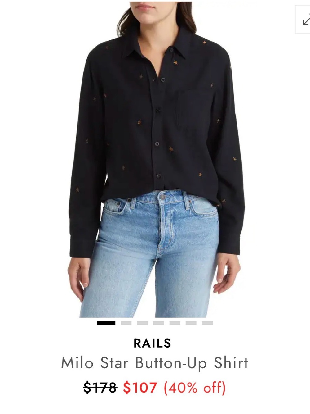 Rails Milo Bronze Star Embroidery Button-Up Shirt - Black with Gold Stars